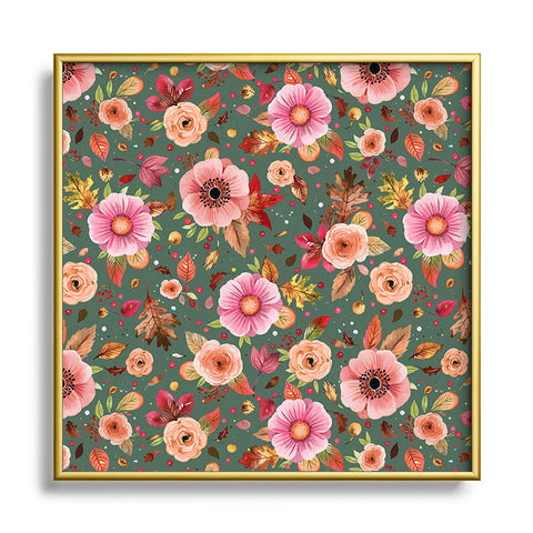 Ninola Design Autumn Bunches Green Myrtle Metal Square Framed Art Print