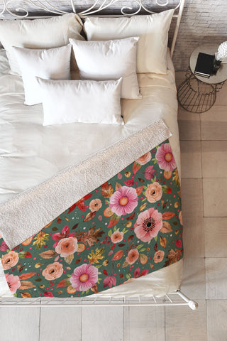 Ninola Design Autumn Bunches Green Myrtle Fleece Throw Blanket