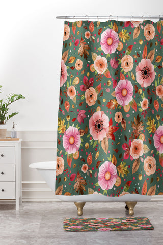 Ninola Design Autumn Bunches Green Myrtle Shower Curtain And Mat