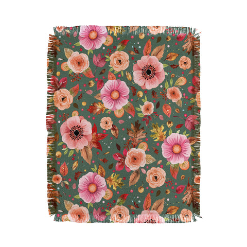 Ninola Design Autumn Bunches Green Myrtle Throw Blanket