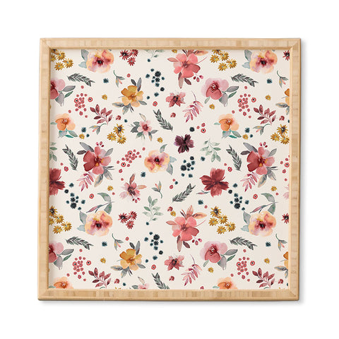 Ninola Design Autumn floral Red holiday Framed Wall Art