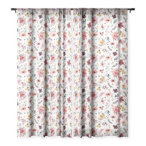Ninola Design Autumn floral Red holiday Sheer Window Curtain