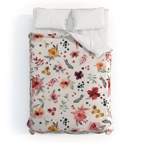 Ninola Design Autumn floral Red holiday Duvet Cover