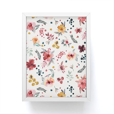 Ninola Design Autumn floral Red holiday Framed Mini Art Print