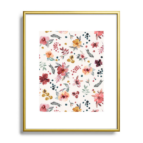 Ninola Design Autumn floral Red holiday Metal Framed Art Print