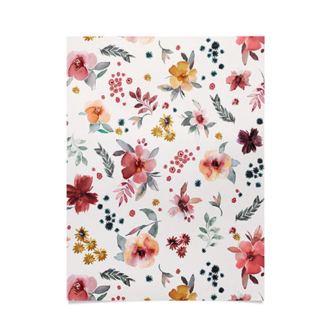 Ninola Design Autumn floral Red holiday Poster