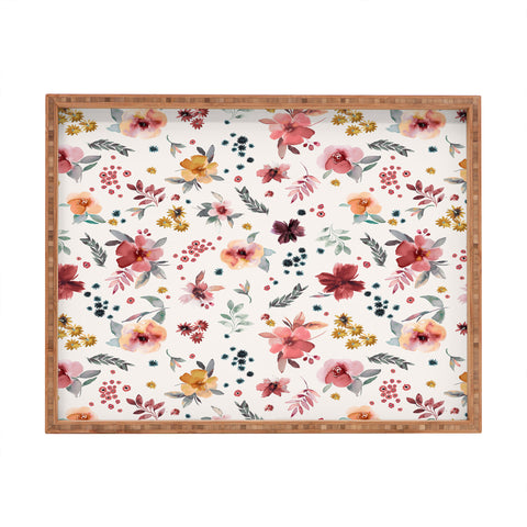 Ninola Design Autumn floral Red holiday Rectangular Tray