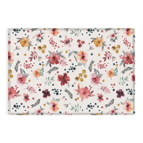 Ninola Design Autumn floral Red holiday Outdoor Rug