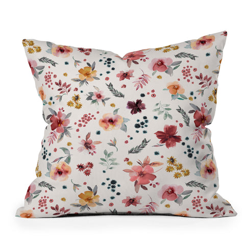 Ninola Design Autumn floral Red holiday Throw Pillow