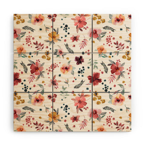 Ninola Design Autumn floral Red holiday Wood Wall Mural