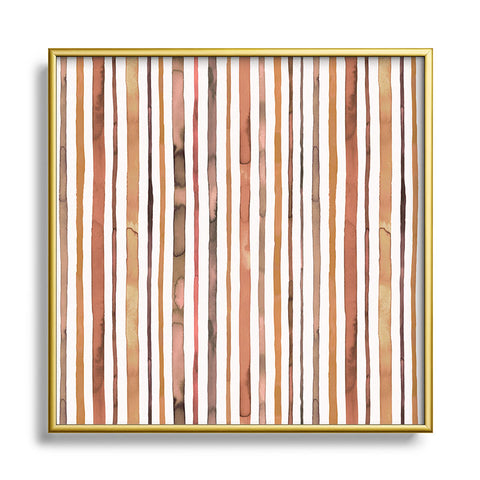 Ninola Design Autumn Terracotta Stripes Metal Square Framed Art Print