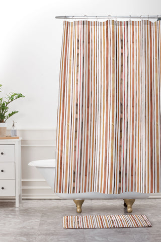 Ninola Design Autumn Terracotta Stripes Shower Curtain And Mat