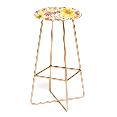 Ninola Design Big blooms flowers Gold Bar Stool