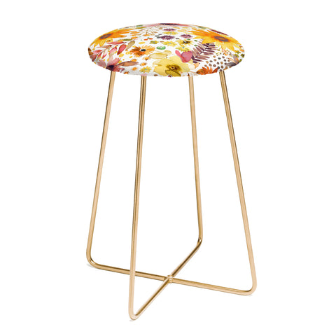 Ninola Design Big blooms flowers Gold Counter Stool