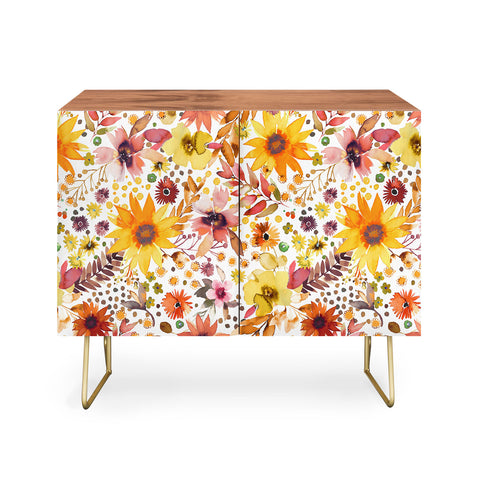 Ninola Design Big blooms flowers Gold Credenza