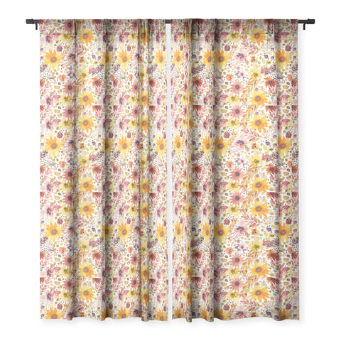 Ninola Design Big blooms flowers Gold Sheer Window Curtain