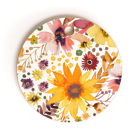 Ninola Design Big blooms flowers Gold Cutting Board Round
