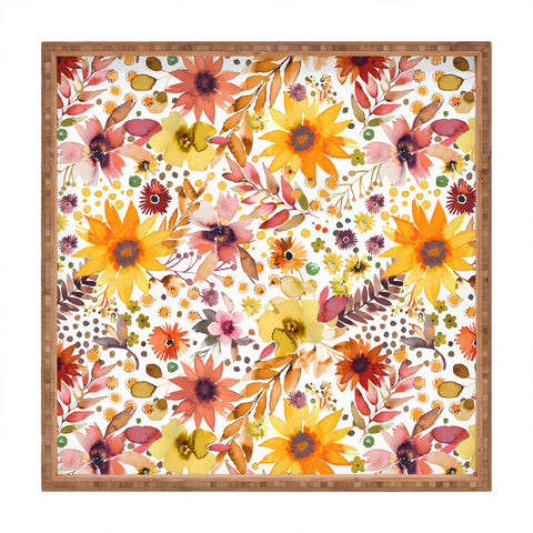 Ninola Design Big blooms flowers Gold Square Tray