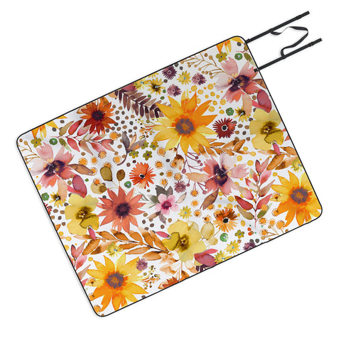 Ninola Design Big blooms flowers Gold Picnic Blanket