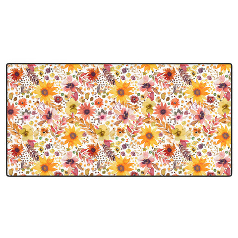 Ninola Design Big blooms flowers Gold Desk Mat