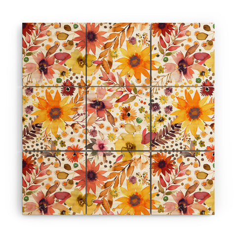 Ninola Design Big blooms flowers Gold Wood Wall Mural