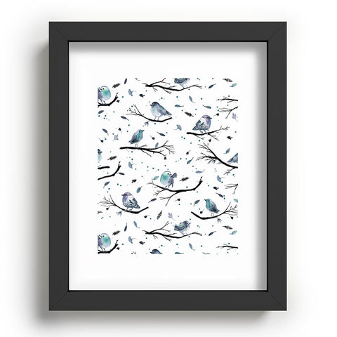 Ninola Design Birds Tree Branches Blue Recessed Framing Rectangle
