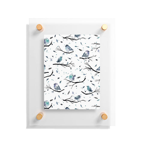 Ninola Design Birds Tree Branches Blue Floating Acrylic Print