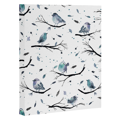 Ninola Design Birds Tree Branches Blue Art Canvas