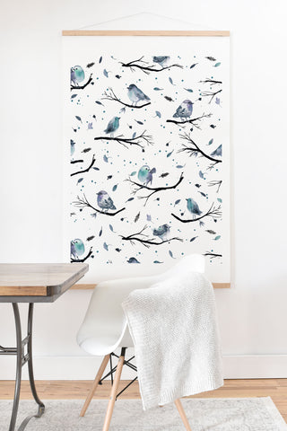 Ninola Design Birds Tree Branches Blue Art Print And Hanger