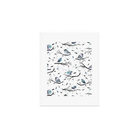 Ninola Design Birds Tree Branches Blue Art Print