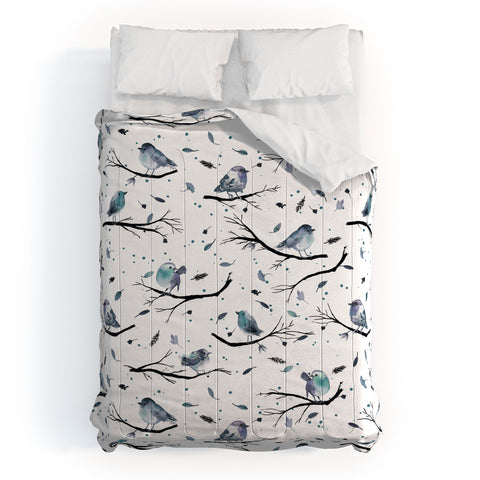 Ninola Design Birds Tree Branches Blue Comforter