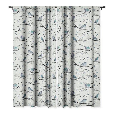 Ninola Design Birds Tree Branches Blue Blackout Non Repeat