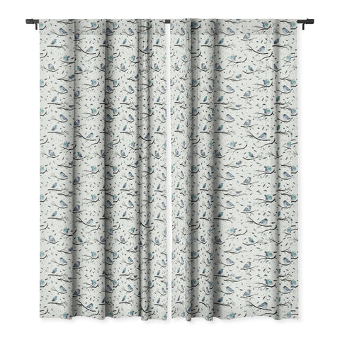 Ninola Design Birds Tree Branches Blue Blackout Window Curtain
