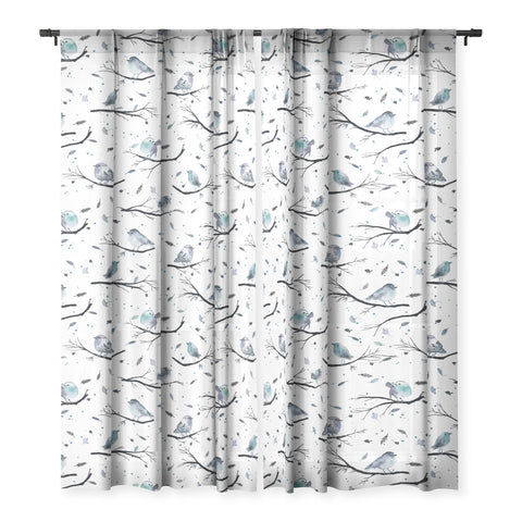Ninola Design Birds Tree Branches Blue Sheer Non Repeat