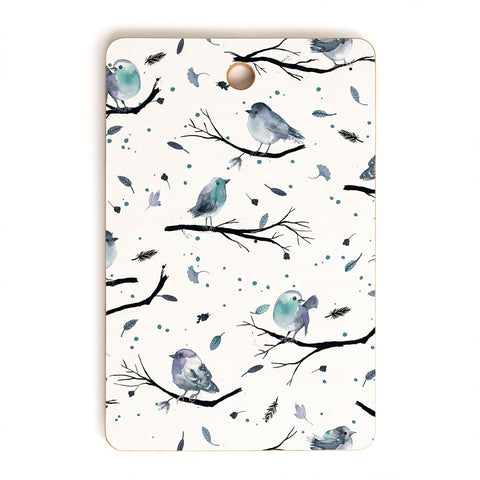 Ninola Design Birds Tree Branches Blue Cutting Board Rectangle