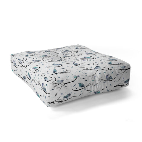 Ninola Design Birds Tree Branches Blue Floor Pillow Square