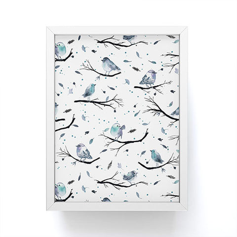 Ninola Design Birds Tree Branches Blue Framed Mini Art Print