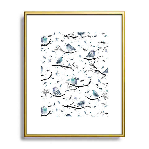 Ninola Design Birds Tree Branches Blue Metal Framed Art Print