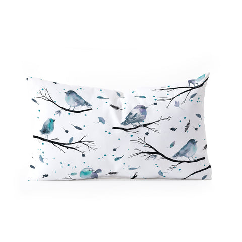 Ninola Design Birds Tree Branches Blue Oblong Throw Pillow
