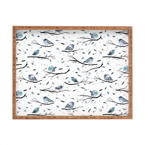 Ninola Design Birds Tree Branches Blue Rectangular Tray