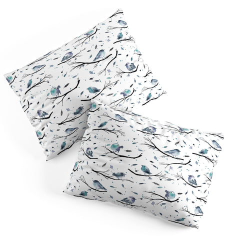 Ninola Design Birds Tree Branches Blue Pillow Shams