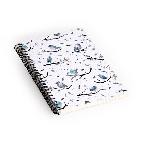 Ninola Design Birds Tree Branches Blue Spiral Notebook
