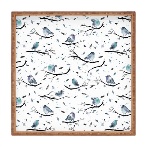 Ninola Design Birds Tree Branches Blue Square Tray