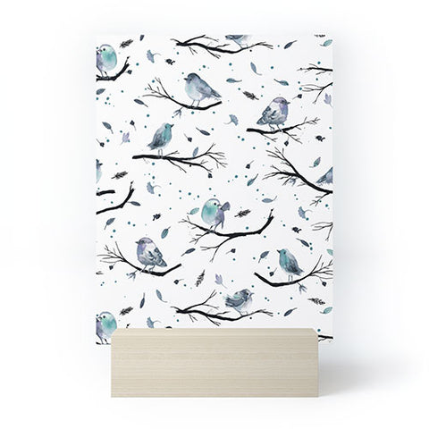 Ninola Design Birds Tree Branches Blue Mini Art Print
