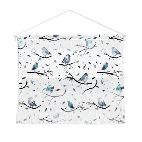Ninola Design Birds Tree Branches Blue Wall Hanging Landscape