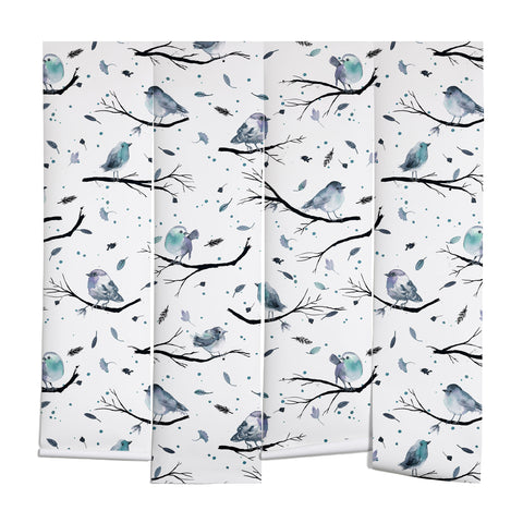 Ninola Design Birds Tree Branches Blue Wall Mural