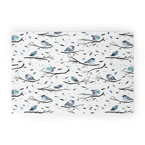 Ninola Design Birds Tree Branches Blue Welcome Mat