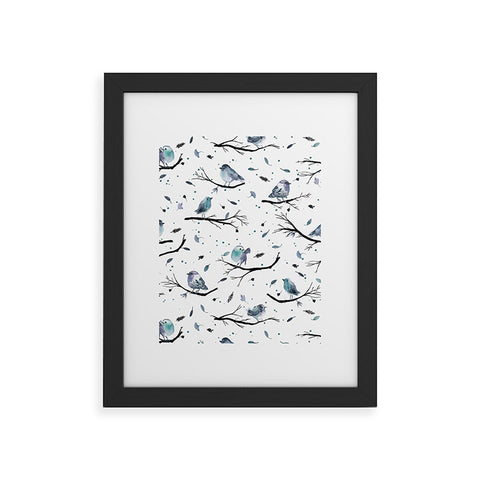 Ninola Design Birds Tree Branches Blue Framed Art Print