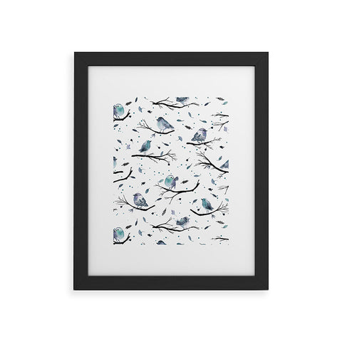 Ninola Design Birds Tree Branches Blue Framed Art Print