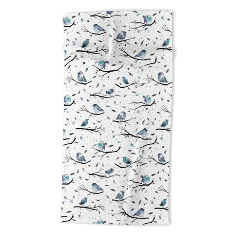 Ninola Design Birds Tree Branches Blue Beach Towel